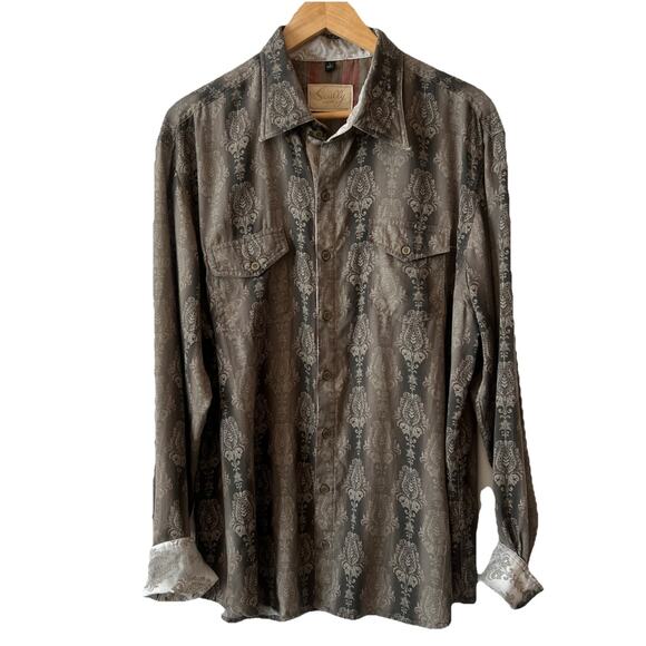 Scully Shirt Mens Large Brown 100% Tencel Long Sleeves Flip Cuff Western Casual - Picture 1 of 9